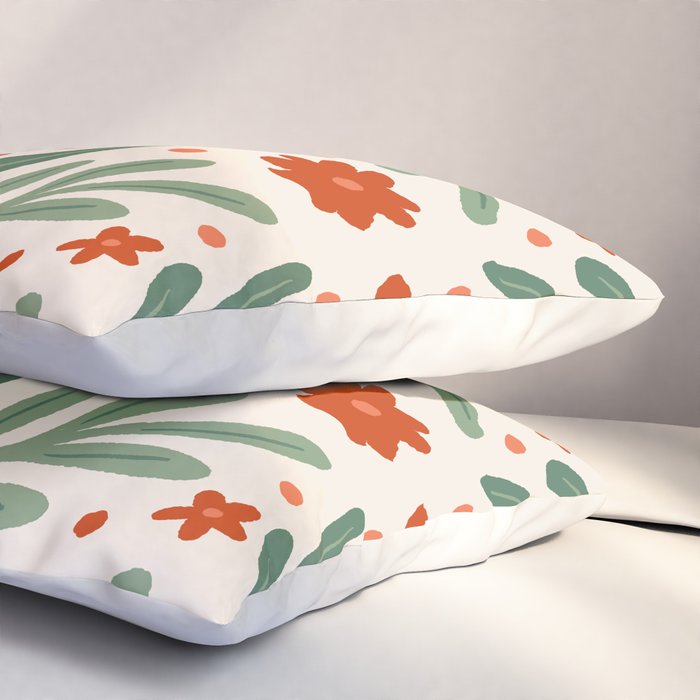 Branches and flowers -  red and green Pillow Sham Gallery Image 3