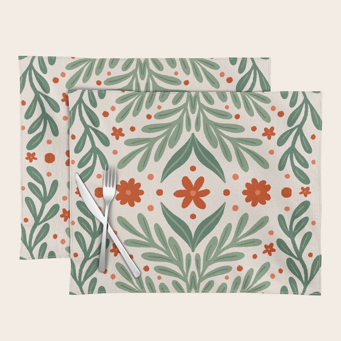 Branches and flowers -  red and green Placemat Gallery Image 1