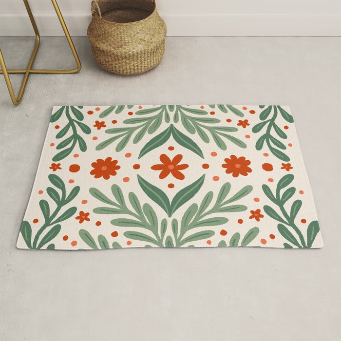 Branches and flowers -  red and green Rug Gallery Image 1