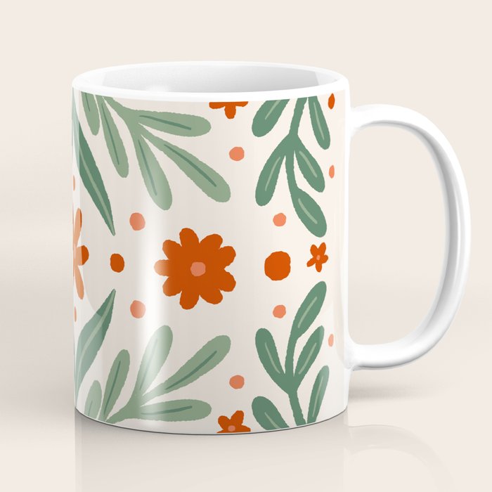 Branches and flowers -  red and green Coffee Mug Gallery Image 1
