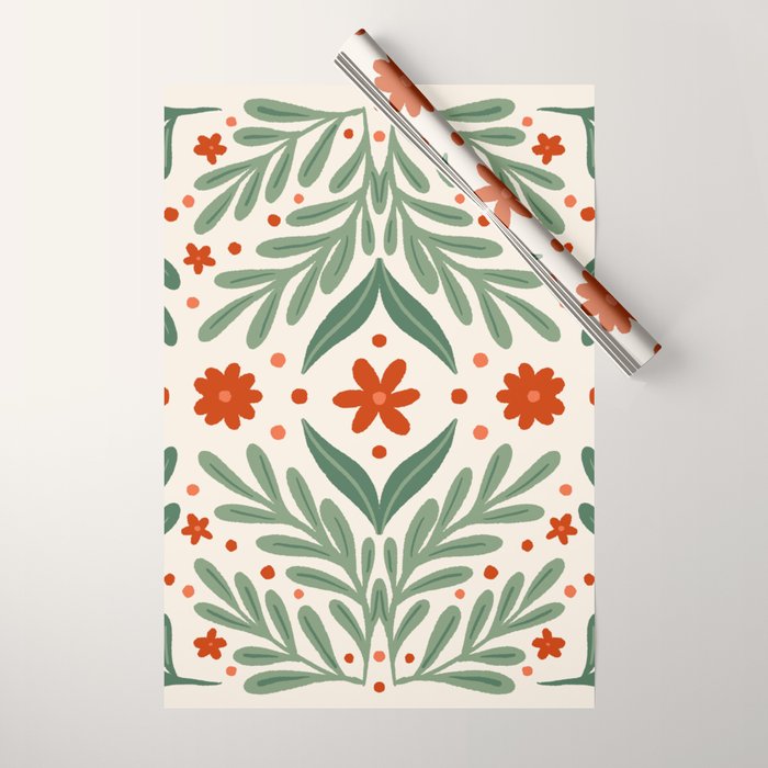 Branches and flowers -  red and green Wrapping Paper Gallery Image 1