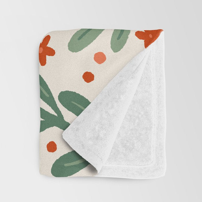 Branches and flowers -  red and green Throw Blanket Gallery Image 3