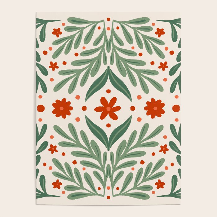 Branches and flowers -  red and green Poster Gallery Image 4