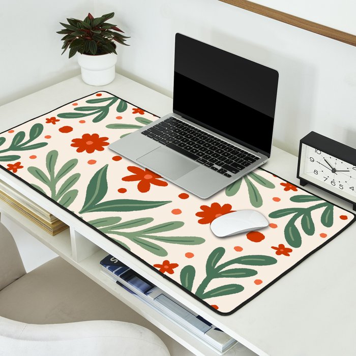 Branches and flowers -  red and green Desk Mat Gallery Image 2