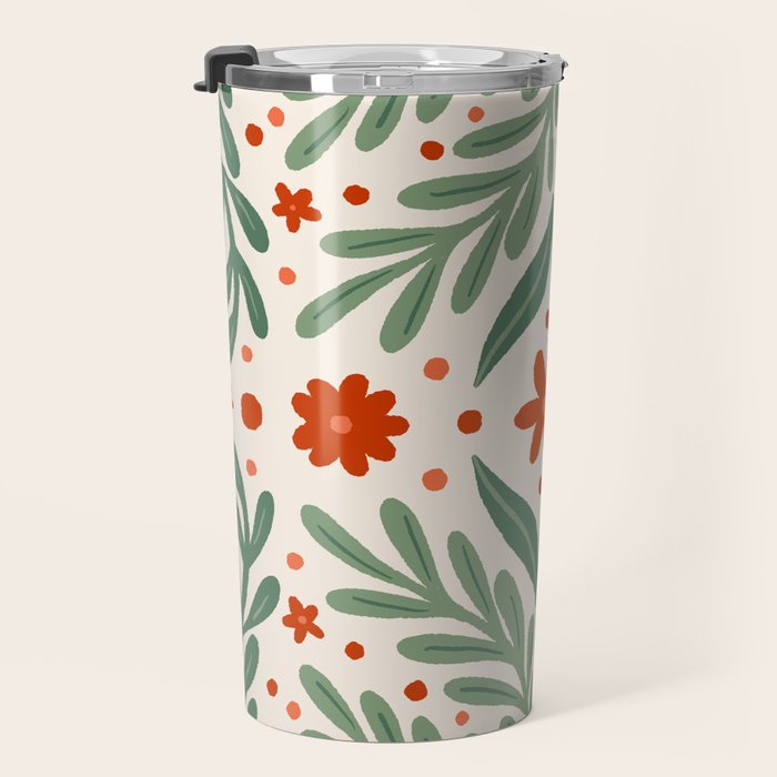 Branches and flowers -  red and green Travel Mug Gallery Image 3