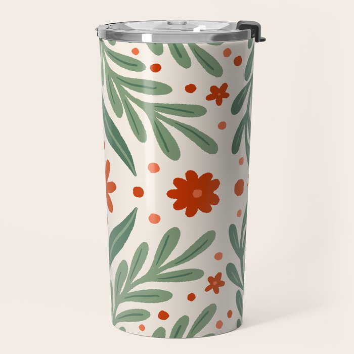 Branches and flowers -  red and green Travel Mug Gallery Image 2