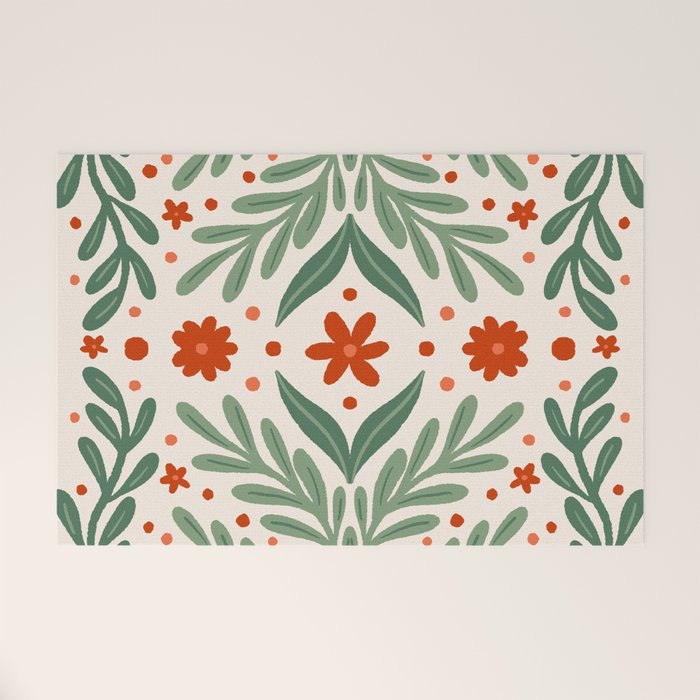 Branches and flowers -  red and green Welcome Mat Gallery Image 1
