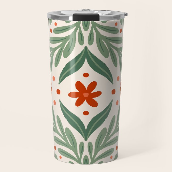 Branches and flowers -  red and green Travel Mug Gallery Image 1