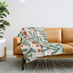 Branches and flowers -  red and green Throw Blanket Gallery Image 1