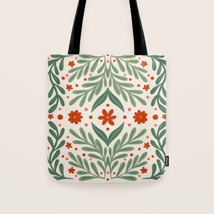 Branches and flowers -  red and green Tote Bag Gallery Image 1