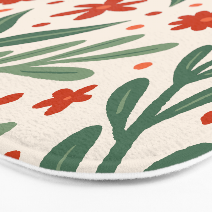 Branches and flowers -  red and green Bath Mat Gallery Image 3