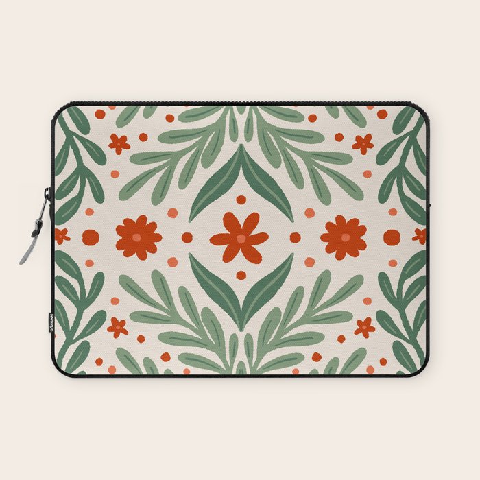 Branches and flowers -  red and green Laptop Sleeve Gallery Image 1