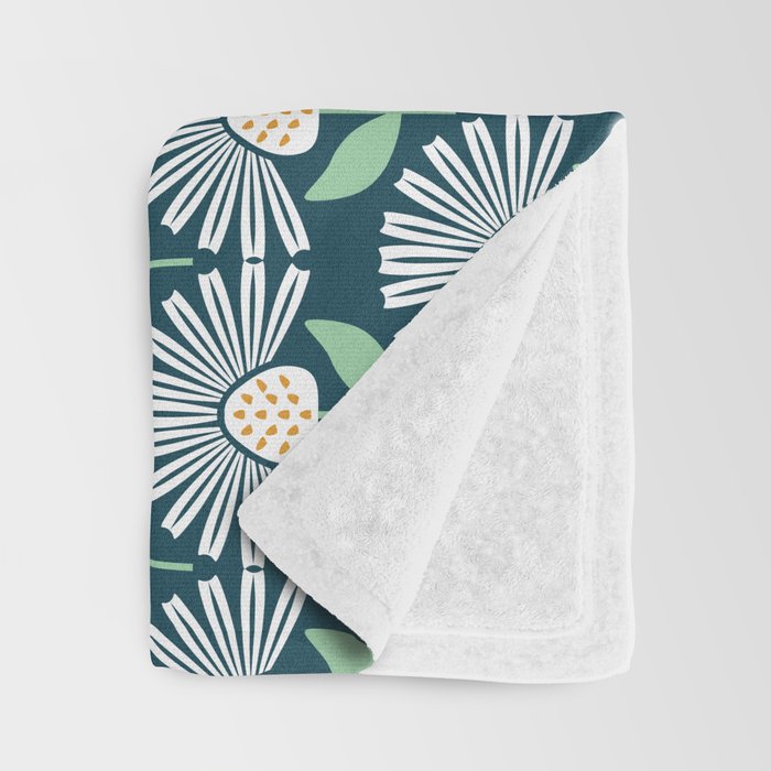 Modern mid century retro flower blue Throw Blanket Gallery Image 3
