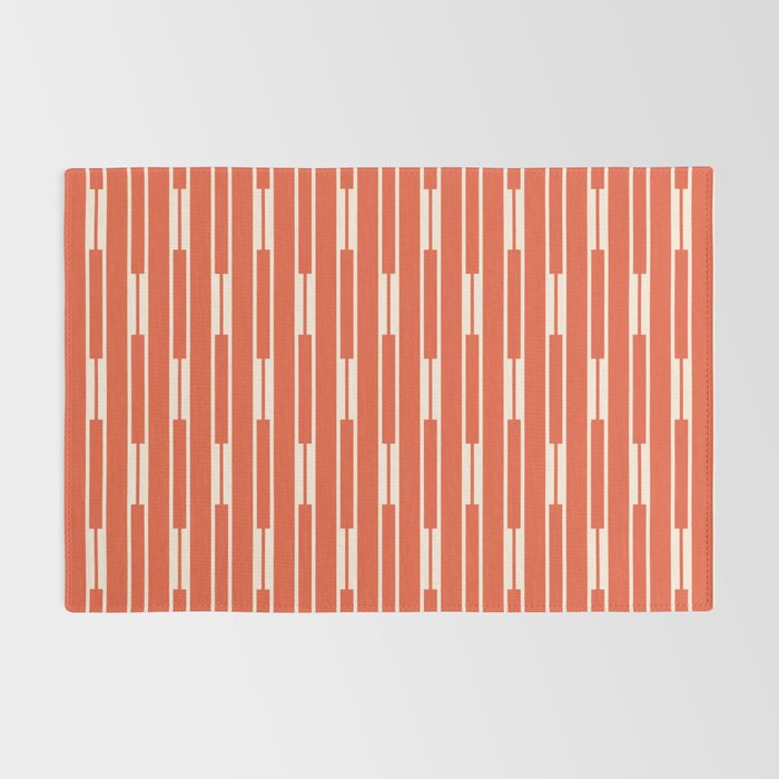 Minimalist Geometric Striped Geo Chain Vertical Pattern in Orange and Cream Rug Gallery Image 2