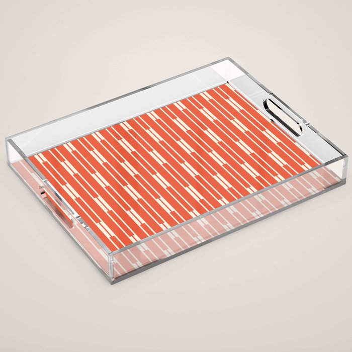 Minimalist Geometric Striped Geo Chain Vertical Pattern in Orange and Cream Acrylic Tray Gallery Image 1