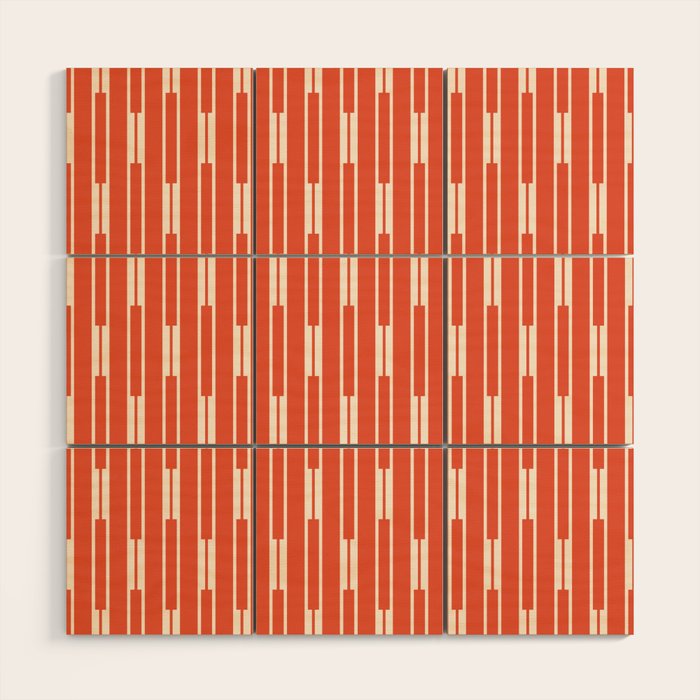 Minimalist Geometric Striped Geo Chain Vertical Pattern in Orange and Cream Wood Wall Art Gallery Image 1