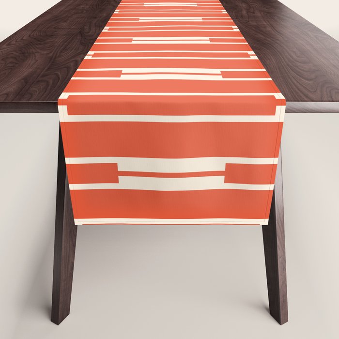 Minimalist Geometric Striped Geo Chain Vertical Pattern in Orange and Cream Table Runner Gallery Image 1