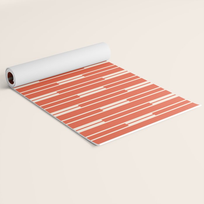 Minimalist Geometric Striped Geo Chain Vertical Pattern in Orange and Cream Yoga Mat Gallery Image 2
