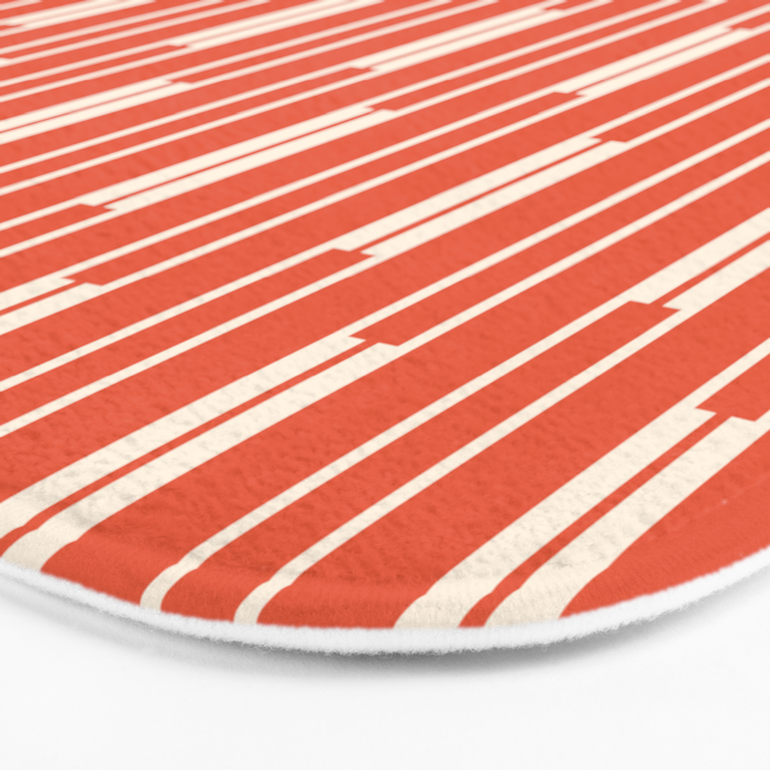 Minimalist Geometric Striped Geo Chain Vertical Pattern in Orange and Cream Bath Mat Gallery Image 3