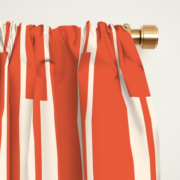 Minimalist Geometric Striped Geo Chain Vertical Pattern in Orange and Cream Window Curtain Gallery Image 2