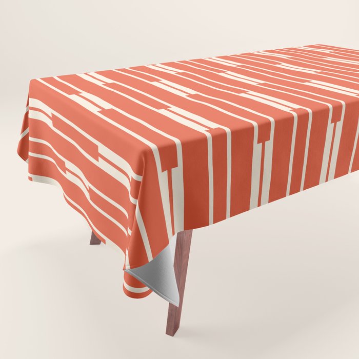 Minimalist Geometric Striped Geo Chain Vertical Pattern in Orange and Cream Tablecloth Gallery Image 1