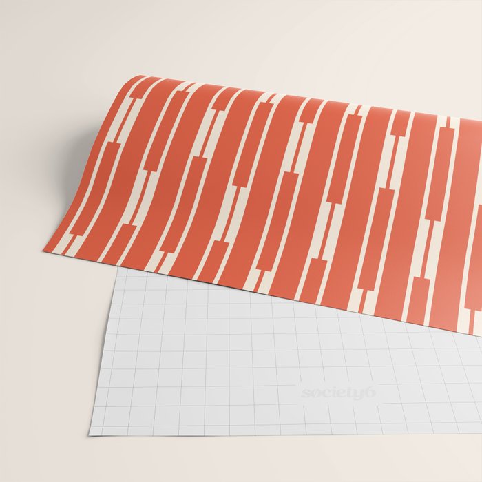 Minimalist Geometric Striped Geo Chain Vertical Pattern in Orange and Cream Wrapping Paper Gallery Image 2