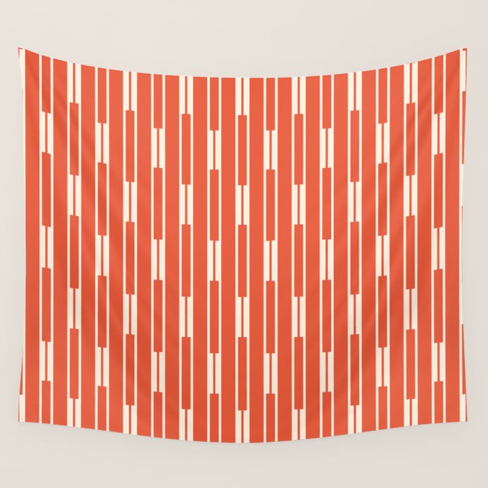 Minimalist Geometric Striped Geo Chain Vertical Pattern in Orange and Cream Wall Tapestry Gallery Image 4