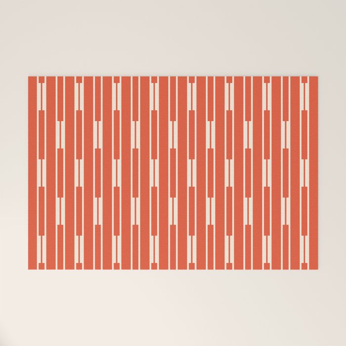 Minimalist Geometric Striped Geo Chain Vertical Pattern in Orange and Cream Welcome Mat Gallery Image 1