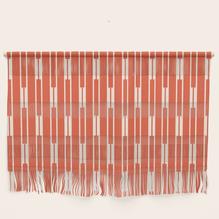 Minimalist Geometric Striped Geo Chain Vertical Pattern in Orange and Cream Wall Hanging Gallery Image 1