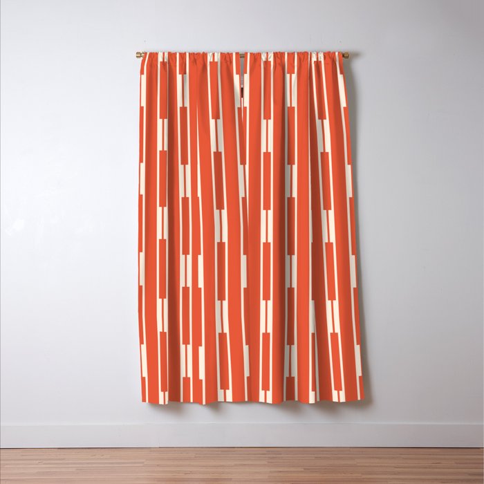 Minimalist Geometric Striped Geo Chain Vertical Pattern in Orange and Cream Window Curtain Gallery Image 3
