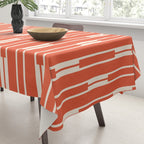Minimalist Geometric Striped Geo Chain Vertical Pattern in Orange and Cream Tablecloth Gallery Image 3