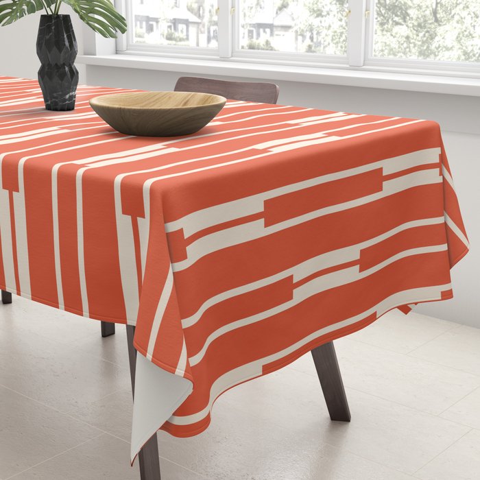 Minimalist Geometric Striped Geo Chain Vertical Pattern in Orange and Cream Tablecloth Gallery Image 3