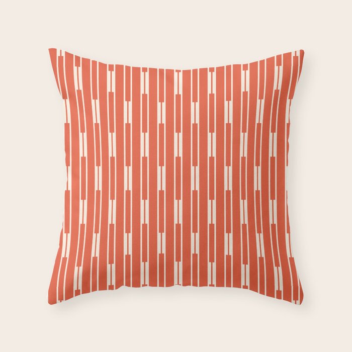 Minimalist Geometric Striped Geo Chain Vertical Pattern in Orange and Cream Throw Pillow Gallery Image 1