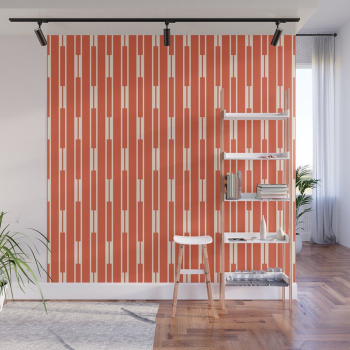 Minimalist Geometric Striped Geo Chain Vertical Pattern in Orange and Cream Wall Mural Gallery Image 1