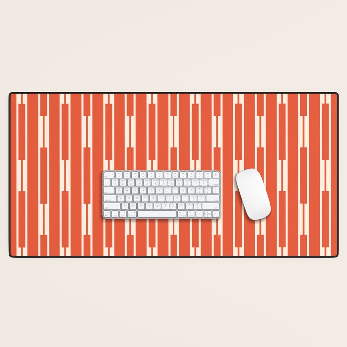 Minimalist Geometric Striped Geo Chain Vertical Pattern in Orange and Cream Desk Mat Gallery Image 1