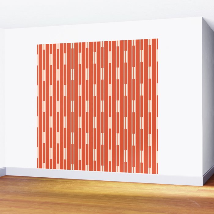 Minimalist Geometric Striped Geo Chain Vertical Pattern in Orange and Cream Wall Mural Gallery Image 2
