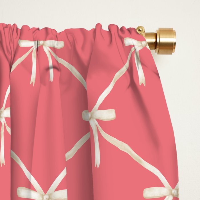 Bows & Ribbons Pattern LII Coral Pink Window Curtain Gallery Image 2