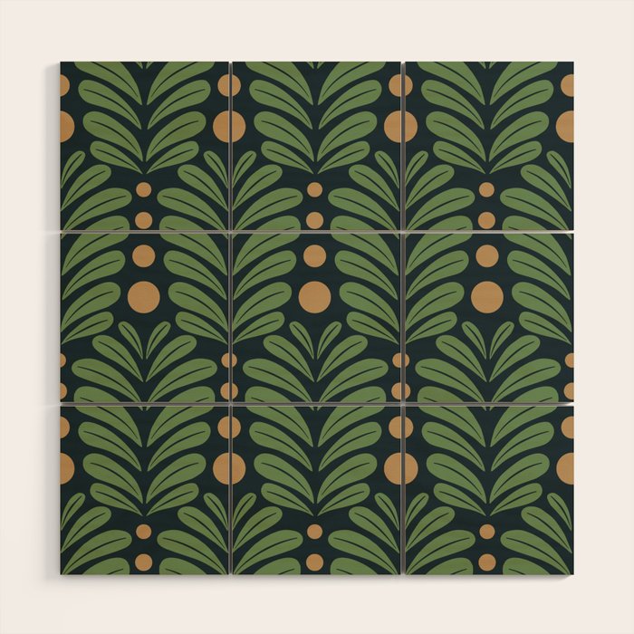 Green and Navy Botanical Scalloped Art Deco Pattern Wood Wall Art Gallery Image 1