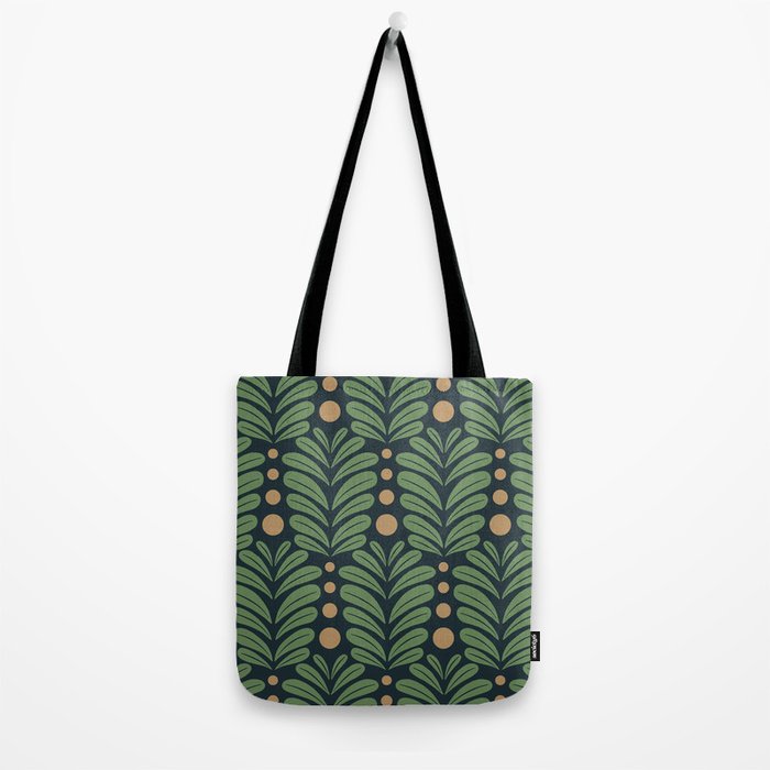 Green and Navy Botanical Scalloped Art Deco Pattern Tote Bag Gallery Image 2