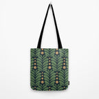 Green and Navy Botanical Scalloped Art Deco Pattern Tote Bag Gallery Image 2