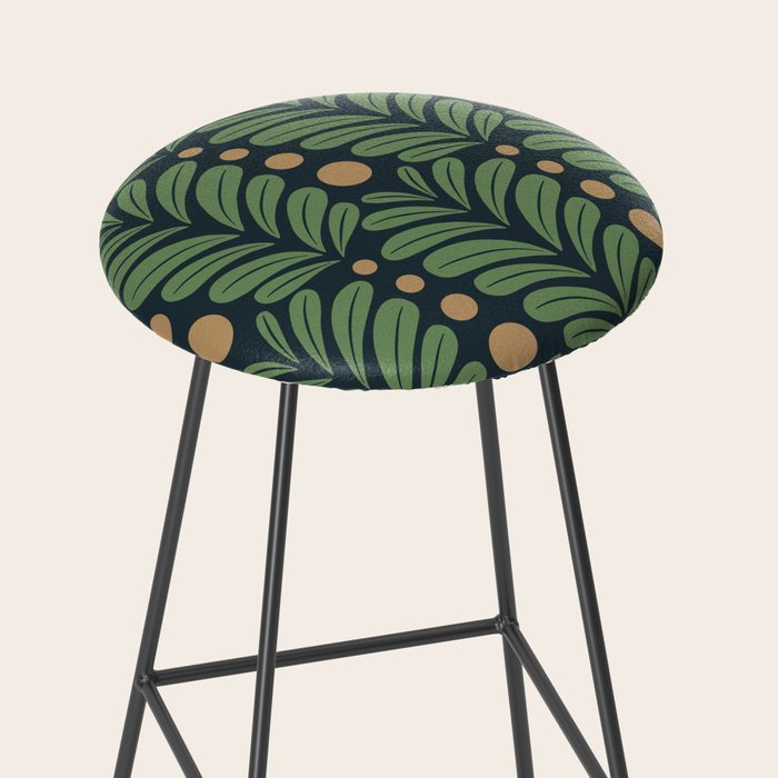 Green and Navy Botanical Scalloped Art Deco Pattern Stool Gallery Image 2