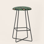 Green and Navy Botanical Scalloped Art Deco Pattern Stool Gallery Image 1