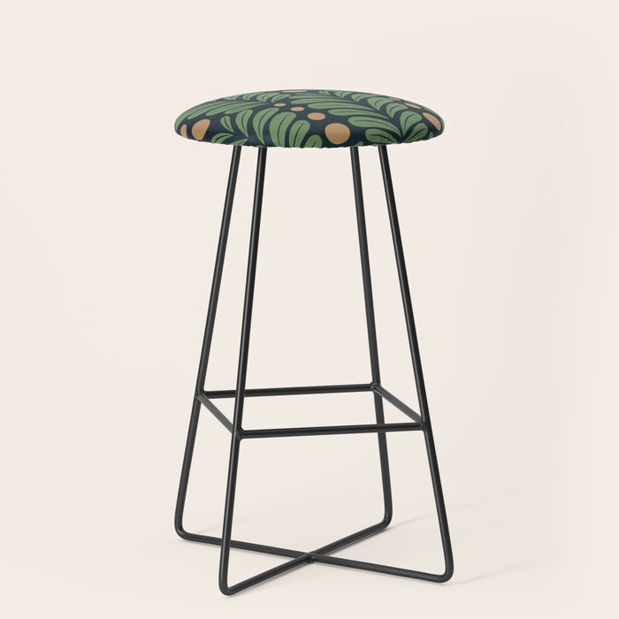 Green and Navy Botanical Scalloped Art Deco Pattern Stool Gallery Image 1