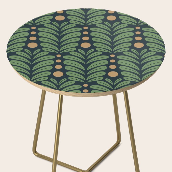 Green and Navy Botanical Scalloped Art Deco Pattern Side Table Gallery Image 2