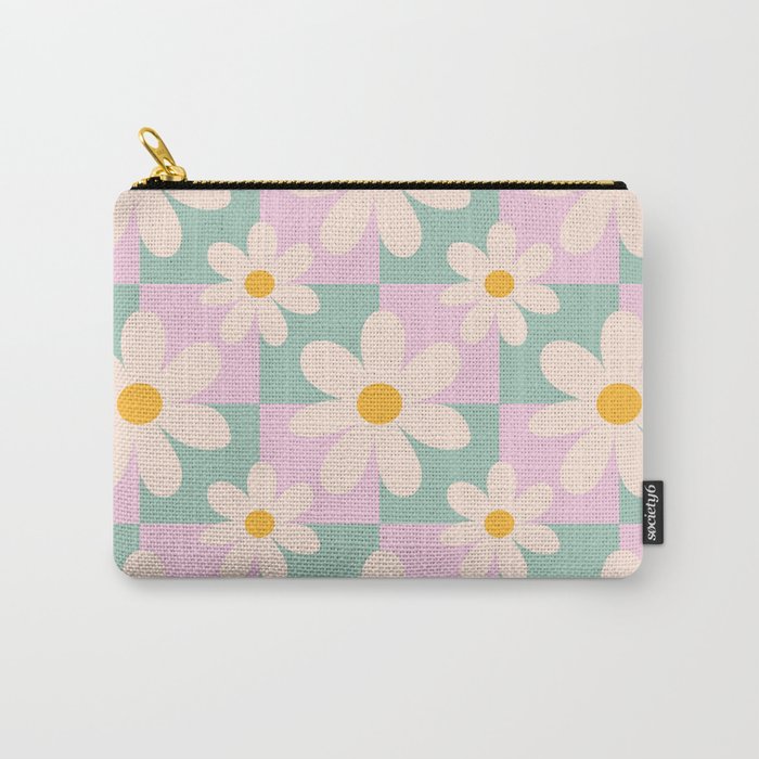 Daisy checkered pattern - Lilac and turquoise  Carry All Pouch Gallery Image 1