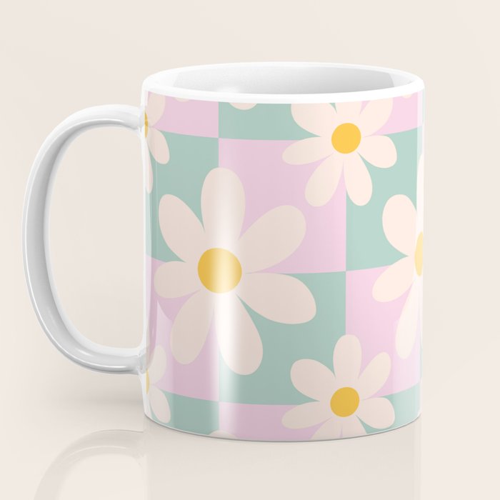 Daisy checkered pattern - Lilac and turquoise  Coffee Mug Gallery Image 3