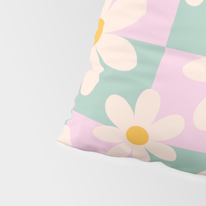 Daisy checkered pattern - Lilac and turquoise  Pillow Sham Gallery Image 4