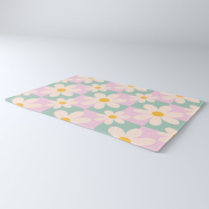 Daisy checkered pattern - Lilac and turquoise  Rug Gallery Image 3