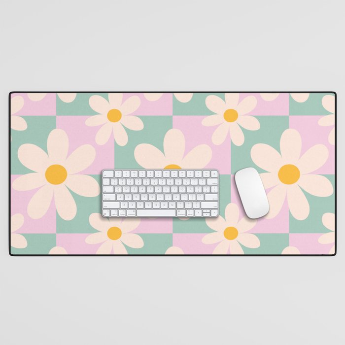 Daisy checkered pattern - Lilac and turquoise  Desk Mat Gallery Image 1