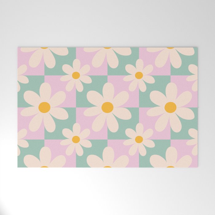 Daisy checkered pattern - Lilac and turquoise  Welcome Mat Gallery Image 1